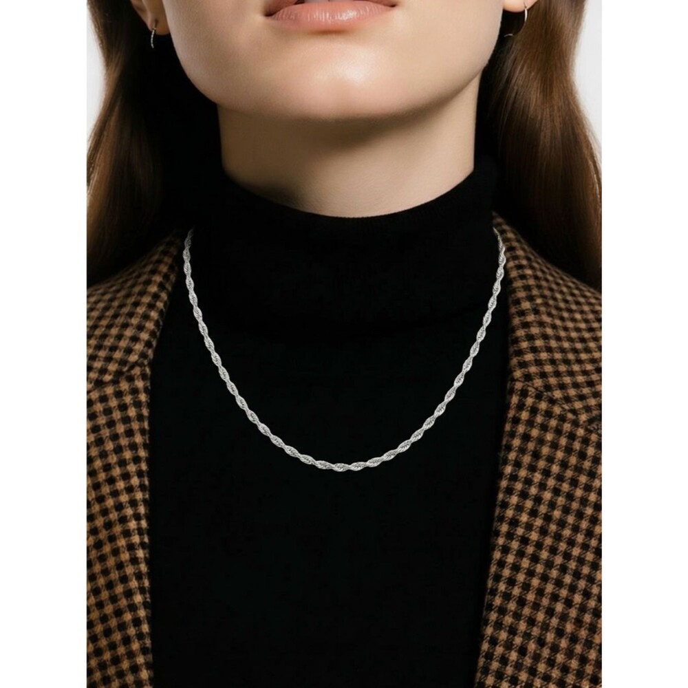 Classic 925 Silver Rope Chain Necklace 24"